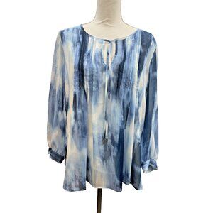 TOMMY HILFIGER Women's Tie-dyed Pleated Chiffon Blouse Shirt Top XL